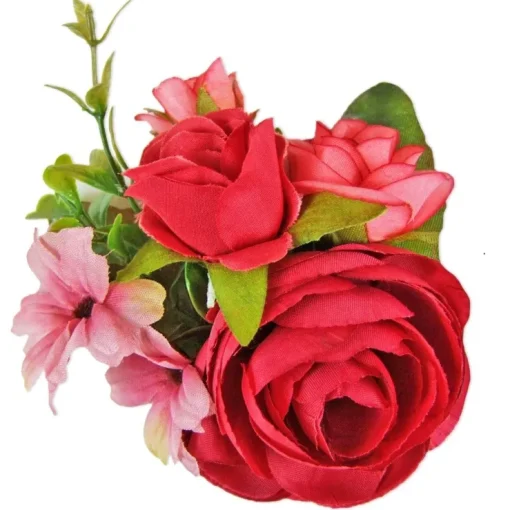 Anstecknadel mit bunten Blumen - Rot
