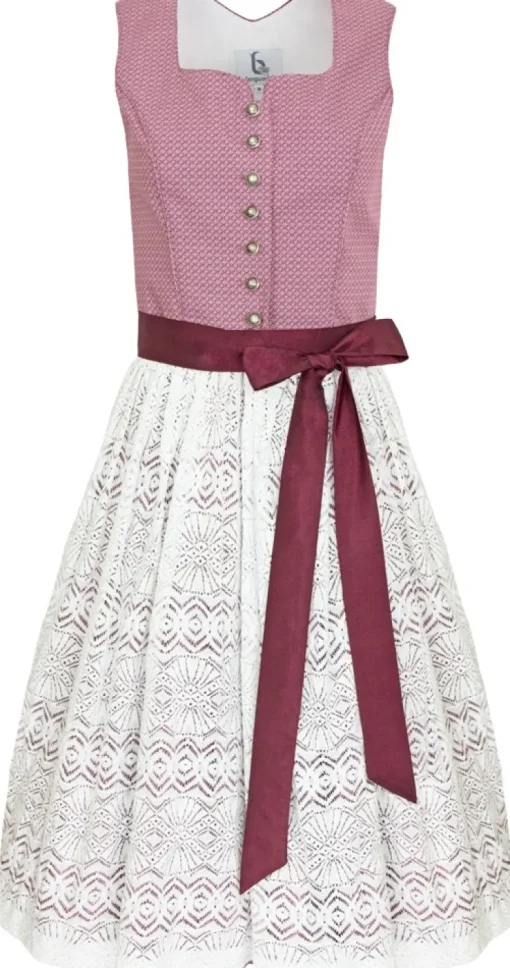 Bergweiss Trachten Damen Dirndl Salloa - Bordeauxrot / Weiss 65cm