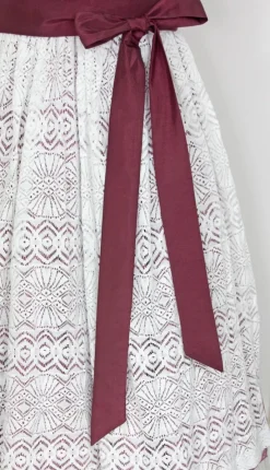 Bergweiss Trachten Damen Dirndl Salloa - Bordeauxrot / Weiss 65cm
