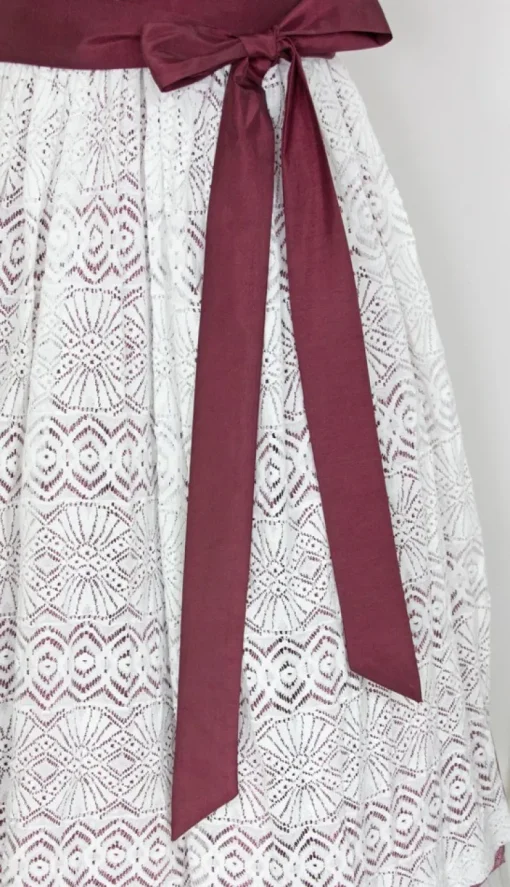 Bergweiss Trachten Damen Dirndl Salloa - Bordeauxrot / Weiss 65cm