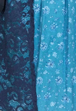 Bergweiss Trachten Hochgeschlossenes Damen Dirndl Mariella - Türkis Dunkelblau 65cm