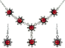Blumen Collier mit Ohrhängern - Rot