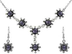 Blumen Collier mit Ohrhängern - Lila