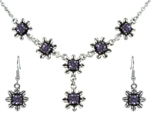 Blumen Collier mit Ohrhängern - Lila