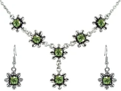 Blumen Collier mit Ohrhängern - Hellgrün