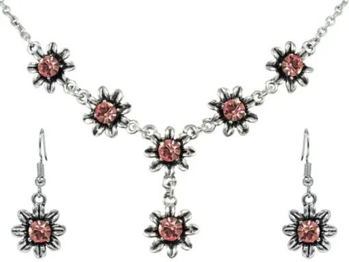 Blumen Collier mit Ohrhängern - Rosa