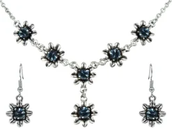 Blumen Collier mit Ohrhängern - Ozeanblau