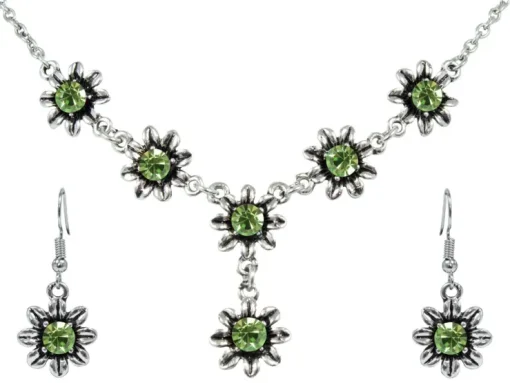 Blumen Collier mit Ohrhängern - Hellgrün