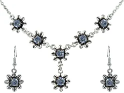 Blumen Collier mit Ohrhängern Hellblau