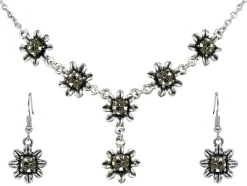 Blumen Collier mit Ohrhängern - Black Diamond