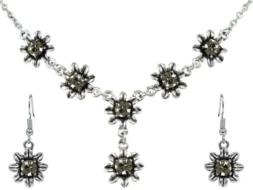 Blumen Collier mit Ohrhängern - Black Diamond