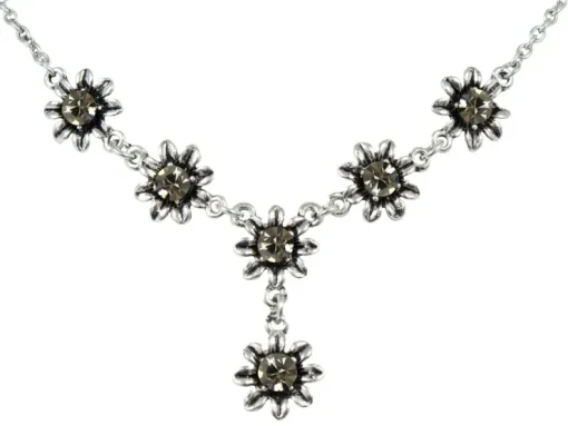 Blumen Collier mit Ohrhängern - Black Diamond