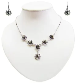 Blumen Collier mit Ohrhängern - Black Diamond