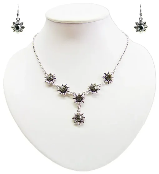 Blumen Collier mit Ohrhängern - Black Diamond