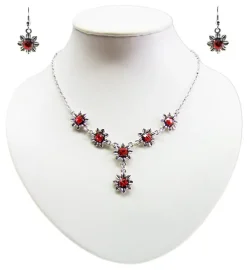 Blumen Collier mit Ohrhängern - Rot