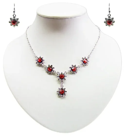 Blumen Collier mit Ohrhängern - Rot