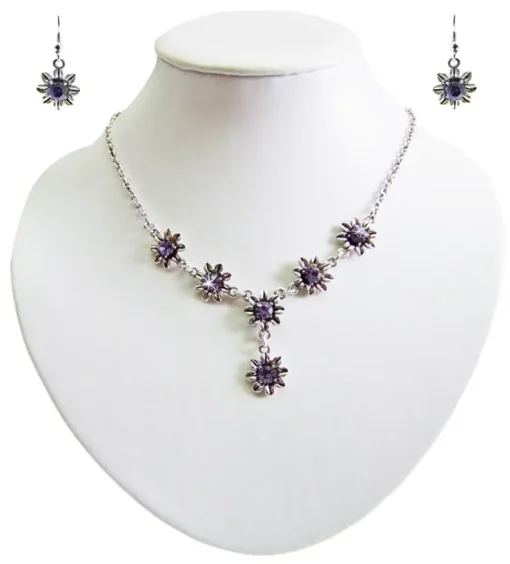Blumen Collier mit Ohrhängern - Lila