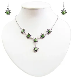 Blumen Collier mit Ohrhängern - Hellgrün
