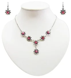 Blumen Collier mit Ohrhängern - Rosa