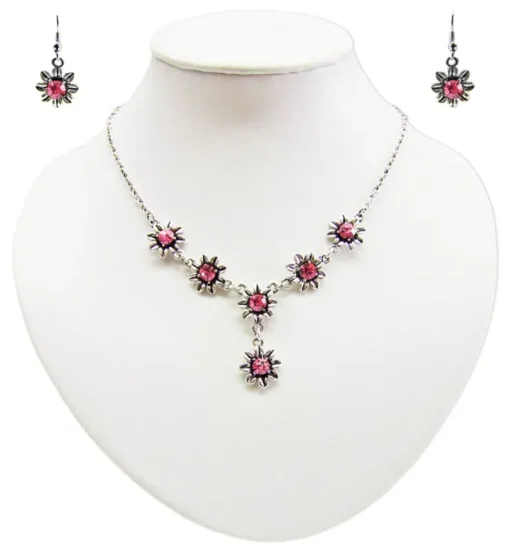 Blumen Collier mit Ohrhängern - Rosa