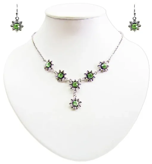 Blumen Collier mit Ohrhängern - Hellgrün