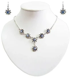 Blumen Collier mit Ohrhängern Hellblau