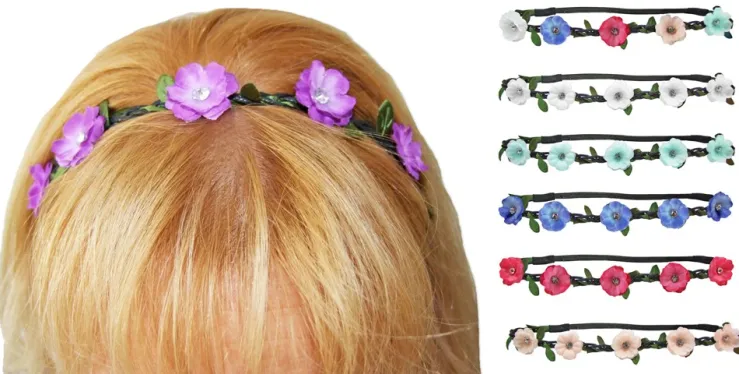 Blumen Haarband mit Blüten und glitzernden Schmucksteinen Rot