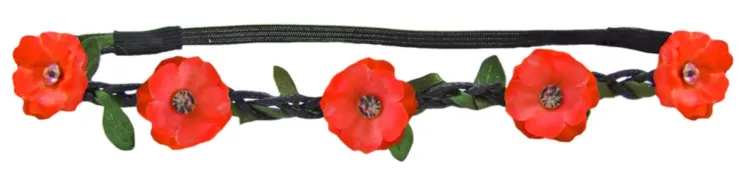 Blumen Haarband mit Blüten und glitzernden Schmucksteinen Rot