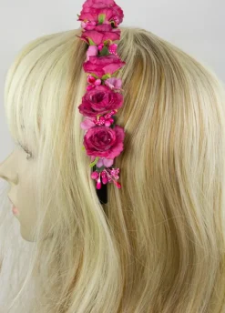 Blumen Haarreif "Sabia" mit Rosen und Blüten | Pink