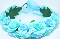 Blumenkranz zum binden mit Rosen - Hellblau Türkis