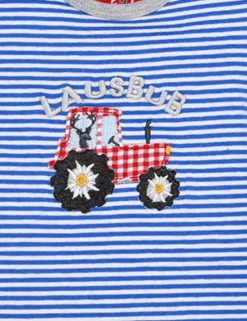 BONDI Baby Kurzarm Body "Traktor" 91527 | Blau Weiß Gestreift