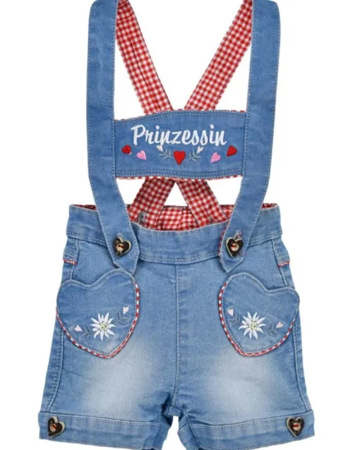 BONDI Baby Mädchen Jeans Latzshort "Prinzessin" 86856 | Blue denim