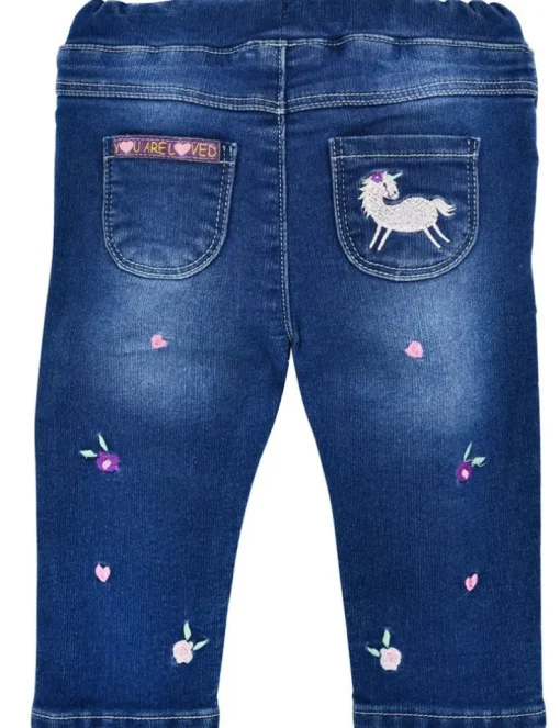 BONDI Baby Mädchen Jeans "Blümchen" 86645 | Blue denim