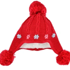 BONDI Baby Mädchen Strickmütze "Blümchen" 86562 - Rot | Kindermütze Wintermütze Gefüttert