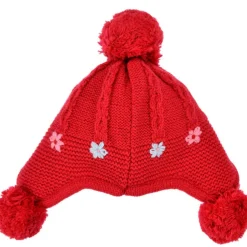 BONDI Baby Mädchen Strickmütze "Blümchen" 86562 - Rot | Kindermütze Wintermütze Gefüttert