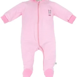 BONDI Baby Overall "Häschen" geringelt 93637 | Rosa / Weiß