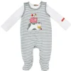 BONDI Baby Strampelanzug "Bauernhof" 2-tlg. 93775 | Stripe Salbei/Offwhite