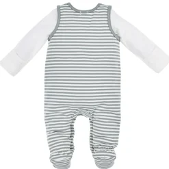 BONDI Baby Strampelanzug "Bauernhof" 2-tlg. 93775 | Stripe Salbei/Offwhite