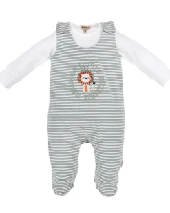 BONDI Baby Strampler "Löwe" 93971 | stripe khaki white - Babystrampelanzug
