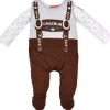 BONDI Baby Strampler "Lausbub" im Lederhosenstyle 91526 - Braun / Grau | Babyset