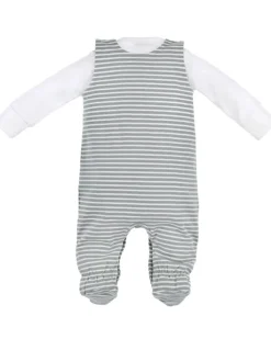 BONDI Baby Strampler "Löwe" 93971 | stripe khaki white - Babystrampelanzug