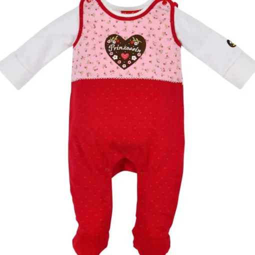 BONDI Baby Strampler "Prinzessin" mit Herz 86557 | Mädchen Overall 2-tlg. Rosa Rot