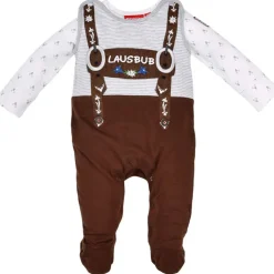 BONDI Baby Strampler "Lausbub" im Lederhosenstyle 91526 - Braun / Grau | Babyset
