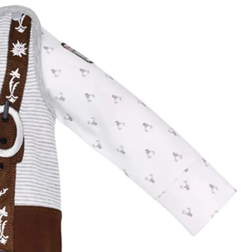 BONDI Baby Strampler "Lausbub" im Lederhosenstyle 91526 - Braun / Grau | Babyset