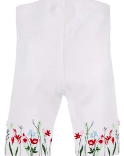 BONDI Capri Leggings "Blumenwiese" mit Stickerei 86627 - Weiß / Bunt | Baby Kinder Sommerhose