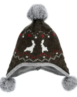 BONDI Jungen Baby Strickmütze "Gipfelkraxler" mit Bommeln 91334 - Braun