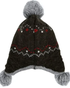BONDI Jungen Baby Strickmütze "Gipfelkraxler" mit Bommeln 91334 - Braun