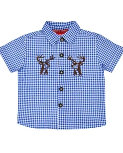 BONDI Jungen Hemd "Hirsch" 91720 | Blau Weiß kariert