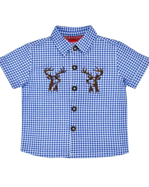 BONDI Jungen Hemd "Hirsch" 91720 | Blau Weiß kariert