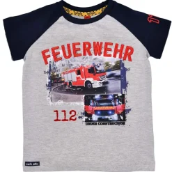 BONDI Jungen Kurzarm T-Shirt "Feuerwehr" 33148 | Grau Melange